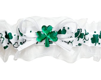 Shamrock Green Sparkle Satin Bridal Irish Wedding Prom Keepsake Garter