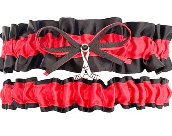 Sexy Black Red Satin Bridal Wedding Prom Garter Set - Hockey Charm