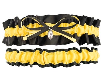 Sexy Black Yellow Satin Wedding Bridal Garter Prom Set - Football Charm