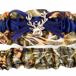 Navy Blue And Beige Satin And Lace Wedding Garter Set #2553910 - Weddbook