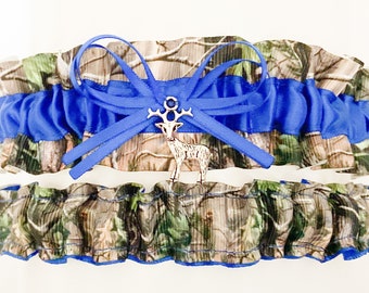 Sexy Camouflage Royal Blue Satin Wedding Prom Bridal Garter Set - Deer Charm