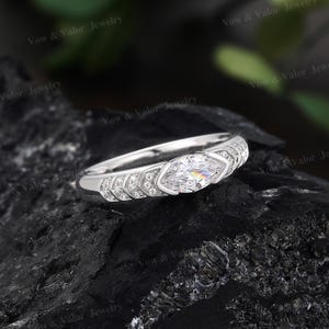 14K White Gold Promise Ring: Moissanite Diamond Ring