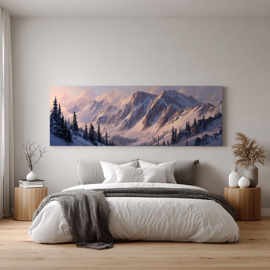Snowy Mountain Peaks Art Print, Winter Alpine Landscape Wall Art - Etsy
