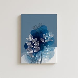 Elegante blaue und weiße Blatt Illustration, moderne botanische Wand Kunst Druck, Wohnkultur digitaler Download