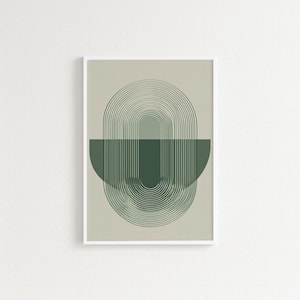 Green Geometric Abstract Wall Art Print, Modern Minimalist Arch Design, Mid Century Style Home Decor, Digital Download