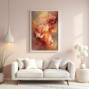 Peach and Coral Floral Wall Art, Romantic Bloom Printable, Watercolor Style Flower Artwork, Soft Pastel Botanical Home Decor