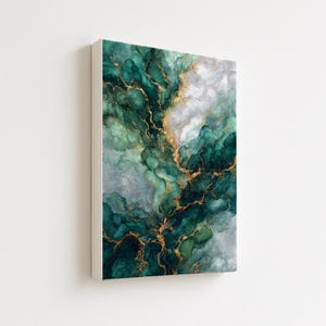 Art mural abstrait vert émeraude et or, oeuvre d&#39;art imprimable moderne, peinture à l&#39;encre fluide de luxe, décoration d&#39;intérieur en téléchargement numérique