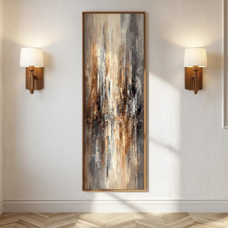Modern Neutral Wall Art Print, Vertical Abstract Canvas, Beige Gray ...