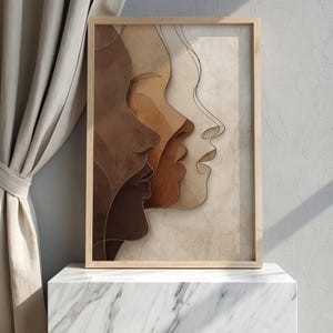Abstract Minimalist Women Faces Line Art | Modern Neutral Tones Wall Art Printable | Boho Feminine Silhouette Poster Digital Download