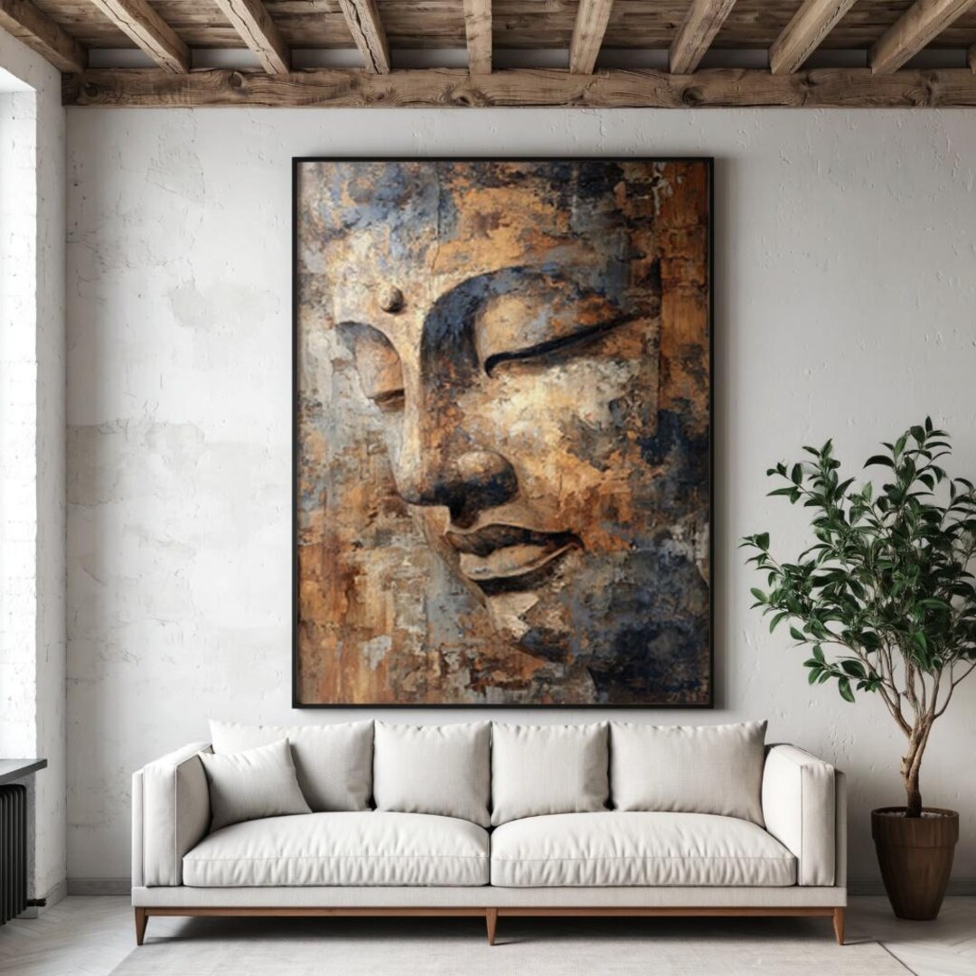 Rustic Buddha Face Wall Art Printable | Textured Zen Decor | Spiritual ...