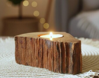 Portavelas de madera de roble flotante, bandeja rústica para velas de estilo cottagecore
