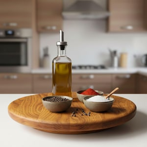 Bandeja giratoria Lazy Susan de madera de roble, organizador de cocina, bandeja giratoria para mesa.