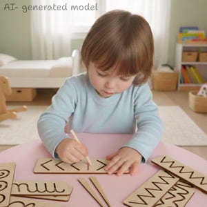 Montessori Wooden Tracing Boards for Kids, Pre-Writing Fine Motor Set, Screen-Free Educational Toy for Home Learning - Set of 6