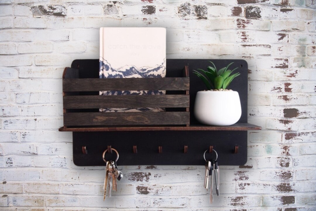 Entry Key Rack Modern Modern Key Rack & Mail Holder With Shelf - Entryway Organizer - Etsy
