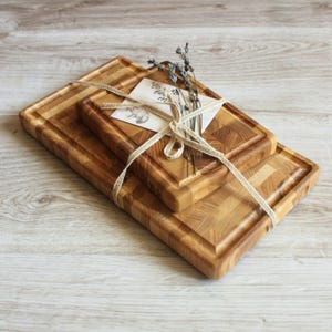 End Grain Ash Wood Cutting Board Set: Butcher Block with Juice Grooves