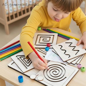 Stencilset van montessorihout, overtrekbord, schrijfborden, leerplan voorschoolse