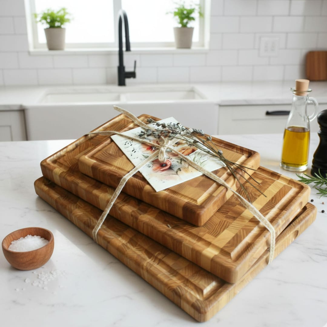 End Grain Chopping Board Set – 3 Sizes, Solid Wood Butcher Block Set ...