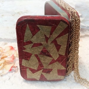 Altered Tin Box, Stash Box, Change Purse, Makeup Case, Keepsake Box, Metal Wallet, Treasure Box, Geometric Design, Red
