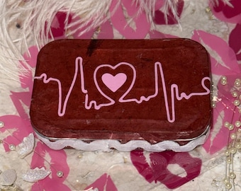 Red tin heartbeat Keepsake Box, Valentine's Day, trinket, business card case, gift card holder, Valentine gift