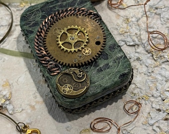 Caja de recuerdos de hojalata modificada, accesorio de cosplay steampunk, tarjetero