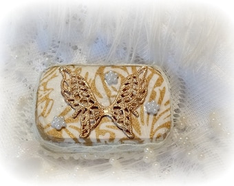 Butterfly Mini Tin Ring Box, Gold Filigree, Bridesmaid Gift