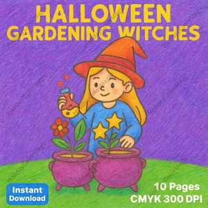 Halloween Witch Coloring Pages – Magical Gardening Theme for Kids