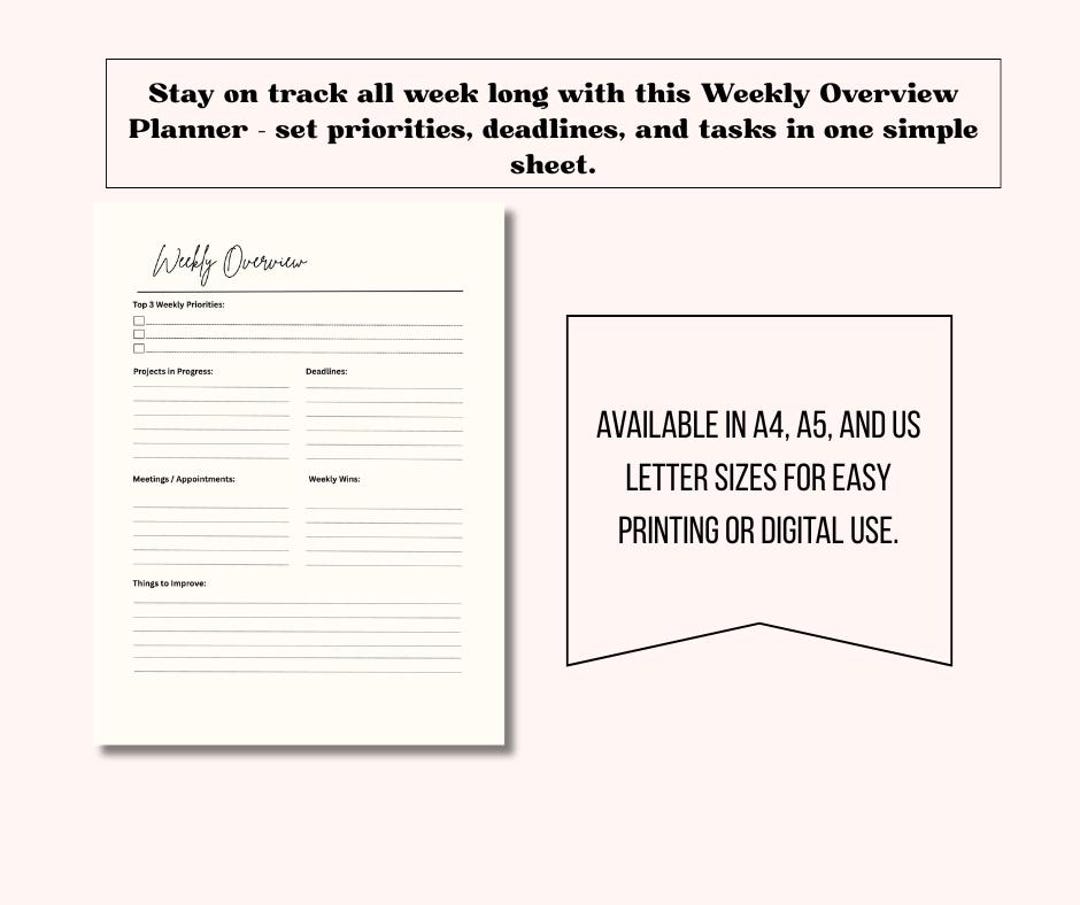 Printable Weekly Overview Planner |productivity Organizer - Etsy