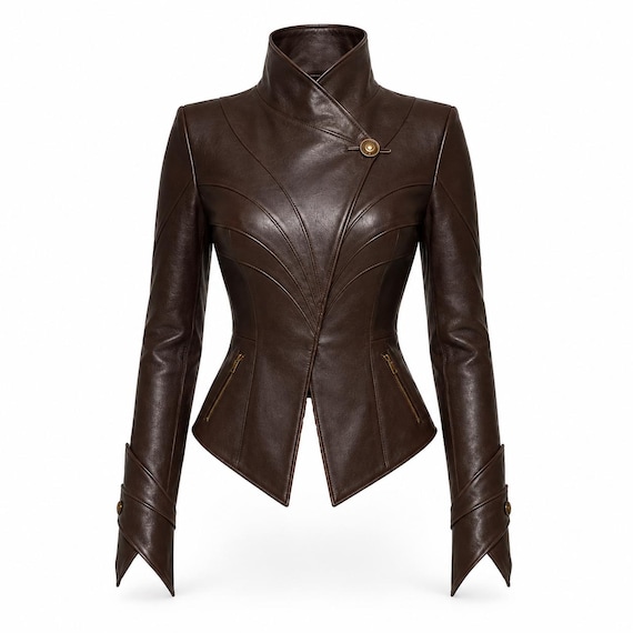 Women’s Brown Leather Jacket, Genuine Leather Blazer, Fitted Peplum Jacket, Tailored Leather Coat, Handmade Leather Jacket for Women