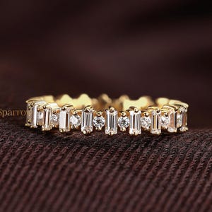 Lab Grown Diamond Eternity Band: Baguette & Round, Solid Gold Wedding Ring