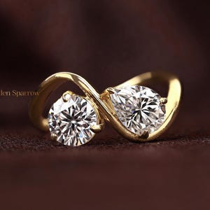 Lab Grown Diamond Toi et Moi Ring: 14K Gold Pear & Round Bypass Engagement Ring