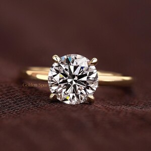Round cut Lab Grown Diamond Engagement Ring, IGI Certified Solitaire Wedding Ring, 1 to 3 Ct Handmade Bridal Ring for Women, Proposal Gift