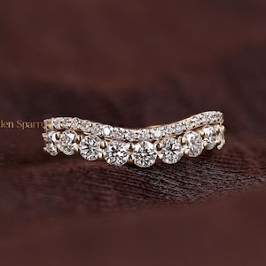 Lab Grown Diamond Curved Wedding Band: 14K Gold Stackable Ring