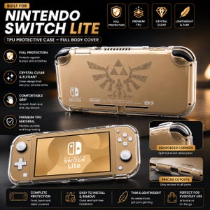 Capa protetora transparente de TPU para Nintendo Switch Lite, à prova de choque e com cobertura total.