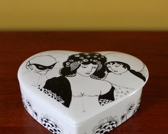 Vintage Aubrey Beardsley Collection Heart-Shaped Trinket Box by Poole Pottery