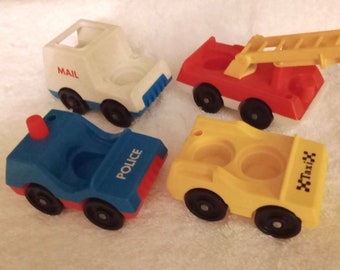 1986 Fisher-Price Little People Main Street Essential Services Vehicles Police Mail Fire Taxi Cars