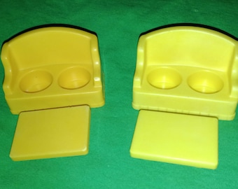 1970s Fisher-Price Play Family Little People Couch Sofas and Coffee Tables #909, #952, #2551