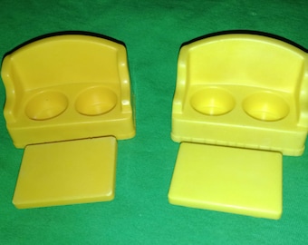 1970s Fisher-Price Play Family Little People Couch Sofa and Coffee Table #909, #952, #2551