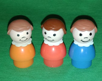 1970s Fisher-Price Little People Little Girl Figures ~ Auburn, Light Brown, and Brown Hair