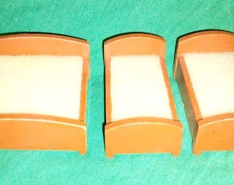 1970s Fisher-Price Little People Beds with Replacement Foam ~ Brown