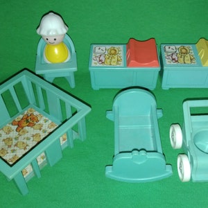 1970s Fisher-Price Little People Nursery Furniture Assortment Blue image 1