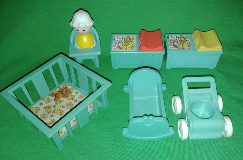 1970s Fisher-Price Little People Nursery Furniture Assortment Blue zdjęcie 1