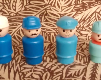 1970s Fisher-Price Little People Figures ~ Blue Collar Men at Work Engineer Train Conductor