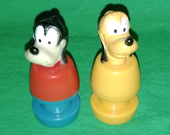 Vintage 1980s Disney Illco In n Out School Bus Figures ~ Goofy, Pluto
