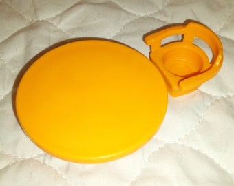 1970s Fisher-Price #952 Play Family Little People Round Table + 1 Captain's Chair ~ Orange