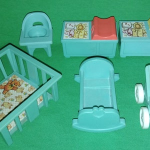 1970s Fisher-Price Little People Nursery Furniture Assortment Blue zdjęcie 2