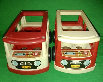1969 Fisher-Price #141 Play Family Little People Mini Bus ~ Red/White, White/Red