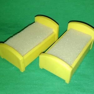 1970s Fisher-Price Play Family Little People Beds with Replacement Foam Yellow 2 Twin Beds YEL