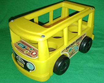 1988 Fisher-Price Play Family Little People #141 Mini Bus ~ Yellow Version Pamper's Promotional