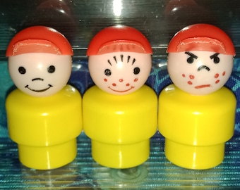 1970s Fisher-Price Play Family Little People ~ Yellow Boys with Red Hats