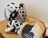 Monochrome ball, puzzle ball , wood teether toy , Montessori baby toy, fabric ball, baby fabric set, baby gift set, Teething toy